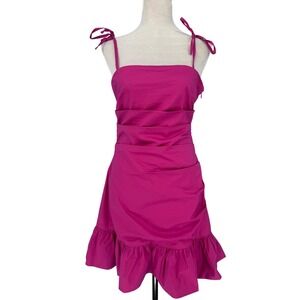 Showpo Wirral Dress Pink Ruched Ruffle Mini Dress NWT Size 6 Barbie Coquette